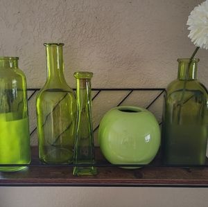 Assorted Green Glass and Plates - for decor or parties
